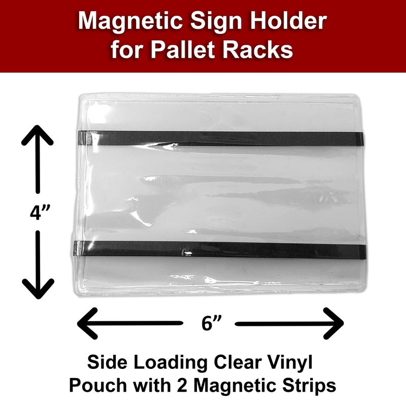 Store Fixtures Direct Pallet Rack Sign Holder Kit Clear Vinyl Pouch with Magnet for 4" H x 6" L Cards - 10 Pack - Image 2
